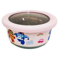 ROBOCAR POLI 波力 304不鏽鋼防滑隔熱碗 14.6 x 7.7cm 720ml, 粉色, 1個