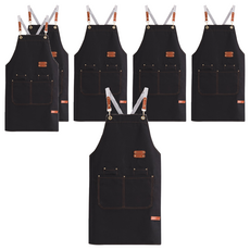 復古風時尚帆布圍裙, 黑色, 6件
