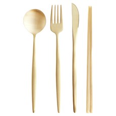 Nothyang 方字鍮器 皇家餐具全套組, 1套, 金色, 湯匙 + 叉子 + 刀子 + 筷子