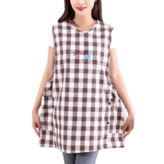 Leovince 大尺碼托兒所教師用老師背心式圍裙, 棕色格紋