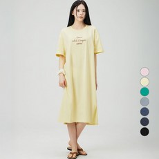 여성용 레터링 반팔 저지 롱 원피스, PALE BANANA