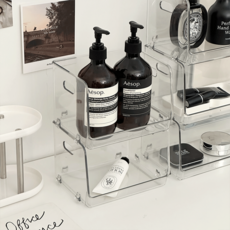 DEMIMOOD Odi 壓克力可堆疊式層架 化妝品儲物櫃收納盒, 2個, 透明