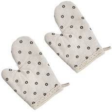 PICKYPICKS 小碎花布藝隔熱烘焙廚房手套, 2個, 淺米色