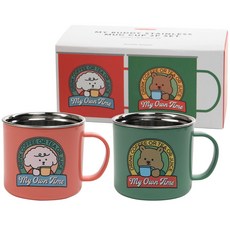데일리라이크 마이 버디 스텐 머그컵 2종 세트 300ml, 주황 + 그린, 2개