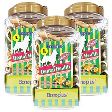 Boneplus 綜合雙色潔牙骨結, 添加牛奶,乳酪,草本,補充營養,適用於18週以上幼犬,成犬及老犬, 牛奶, 1.1kg, 3桶