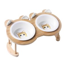貓耳勺木架陶瓷碗 雙碗, 橘貓, 1組
