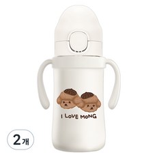유비맘 스테인리스 초코몽이 원터치 빨대컵, 220ml, 2개, 화이트