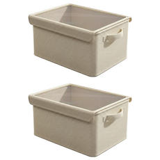 ANTIAN 可折疊透明側翻防塵蓋衣物收納盒 55L, 米色, 2個