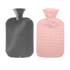 fashy 雙面梳紋保溫熱水袋 2L 隨機出貨 + 絎縫棉設計款布套 粉色組合, 1套