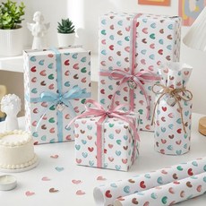 리드홈 예쁜 선물포장 종이 롤 하트 포장지 대형 70 x 100cm 3p + 양면 테이프 4.3m 세트, 02 5색하트, 2세트