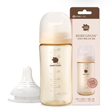 Green Finger Bebe Grow 奶瓶 + 奶嘴 1入 M 3-6個月, 經典(奶油), 280ml, 1個