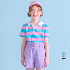 ILoveJ 女童Older翻領條紋短袖棉T恤