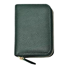 日系真皮拉鍊錢包大容量11卡風琴卡包 - 墨綠色, 11 x 7.5 x 2.7cm