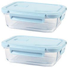 HIKARI 日光生活 微波玻璃保鮮盒 M168 藍色 1L, 2個, 容器1個 + 蓋子1個