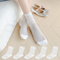 두발로 여성용 국내산 시스루 골지 중목 양말 5켤레 세트