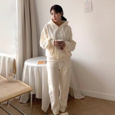 LINDASHOP 女款素色內刷毛連帽上衣+棉褲