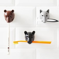 Objet農場動物造型黏貼性強牙刷架 3入組, 灰太狼+紅熊+黑豹, 1組