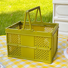 DY 折疊野餐露營籃, 綠色, 24.2 x 16.4 x 18 cm, 1個