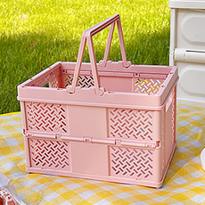 DY 折疊野餐露營籃, 粉紅色, 24.2 x 16.4 x 18 cm, 1個