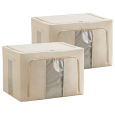 小麥購物 帆布雙開鋼架收納箱 L2905 100L, 米白色, 2個