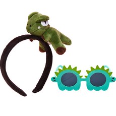 P&B UNITY 恐龍造型眼鏡+頭箍派對組, 綠色(頭飾)+混色(眼鏡), 1組
