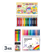 地球化學 Pororo 不粘蠟筆 12色 + Tucobi 昏迷三角橡皮鉛筆 TC-208 B + Monami Super Sign Pen 12色, 混色, 3組
