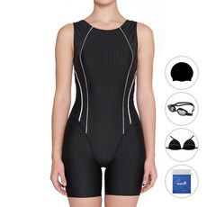 쿠아로 여성용 U백 3부 빅사이즈 수영복 + 수모 + 수경 + 브라컵 + 비닐백 세트 ILF967S