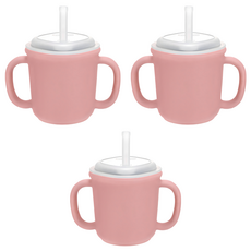 에디슨 스스로 실리콘 양손 빨대컵, 200ml, 3개, 핑크