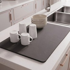 DAILYSHARE 廚房簡約珪藻土餐具瀝水墊 40 x 60 cm, 1個, 炭灰色