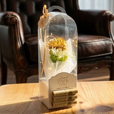 아스파시아 비누꽃 젤린 감사 꽃다발 + 핸들 캐리어 + LED 전구 + 용돈 홀더 세트, 골드카네이션(꽃다발), 1개
