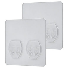 Easy 易立家 正方形雙勾貼片 透明色 無痕掛勾 牆面收納, 2個