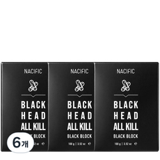 네시픽 블랙헤드 올킬 블랙 블록 클렌징 비누, 100g, 6개