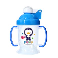 PUKU 藍色企鵝 彈跳練習杯 180ml, 不含雙酚A, 食品級PP材質, 彈跳吸管, 水色, 1個