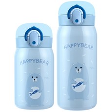 彈蓋式保溫瓶 250ml+350ml 2款組, 天藍色, 1組