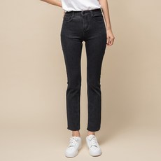 CARET 女款鬆緊腰身緊身直筒黑牛仔褲