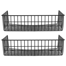 超高大網格籃 金屬收納掛籃, 黑色, 2個