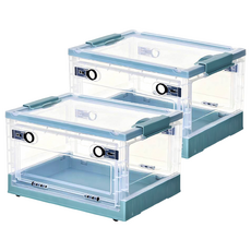 三開摺疊收納箱, 靜謐藍 + 透明色, 734 小號(40.5 x 29 x 24cm), 2個