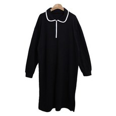 시크블랙 아르네 배색 카라 반집업 루즈 롱 원피스 cpops10098k48