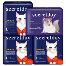 secretday 純棉衛生棉 L號 14片 3包+夜用型 10片, 1組