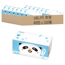 p&LiFE 奈芙 抽取式 萌熊生活紙 2層 100張, 48包, 1箱