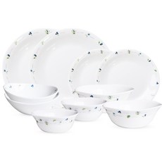 Bormioli Rocco Bacchile 歐式洋甘菊強化玻璃雙人餐具組 10件組, 白色, 5種餐具