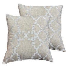 J&N 娜農 刺繡緹花抱枕 2入組 100%聚酯纖維枕套, 米色