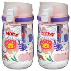 Nuby 孩童Tritan Titi叢林水瓶, 粉紅派對, 300ml, 2個