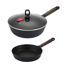 HAPPYCALL NOIRE石墨烯IH 鈦熔岩雙鍋組, 黑色, 30公分炒鍋 + 30公分蓋 + 26公分平底鍋, 1組