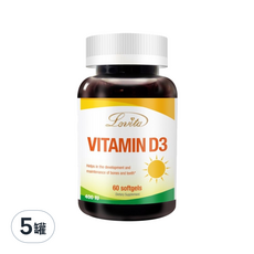 Lovita 維他命D3膠囊 400IU, 60顆, 5罐