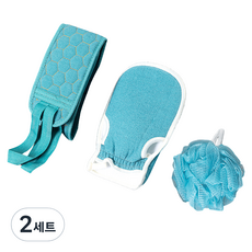 巴科傑 沐浴球 + 沐浴巾 + 身體刷套組, 藍色, 2套, 3入