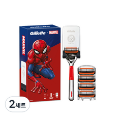 Gillette Spider-Man Pack Razor Chrome Handle + Razor Blade 5p + Holder, 鍍鉻手柄 + 剃須刀片 5p + 支架, 2套
