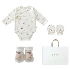 BABY&I 新生兒連身衣 + 娃娃襪 + 防抓手套 + 禮盒 新生兒賀禮組合, 1套, 小馬米色