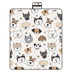 LoHoY 防水壓紋動物野餐墊 春亞紡刺繡棉 PEVA防水 一體式折疊手提設計, 200 x 150cm, 可愛旺旺