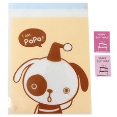 황씨네도시락 접착 야미 속포장봉투 강아지 50p + 케이크 생일 스티커 핑크 50p, 1세트
